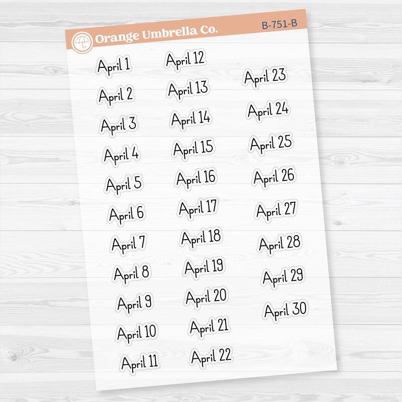 Dates of the Month Planner Stickers and Labels | F16 Print Clear Matte | B-748-753-BCM