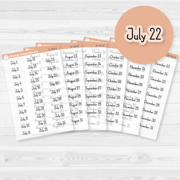 Dates of the Month Planner Stickers and Labels | F16 Print Clear Matte | B-754-759-BCM