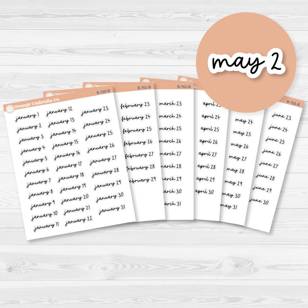 Dates of the Month Planner Stickers and Labels | FC17 Script | B-760-765-B