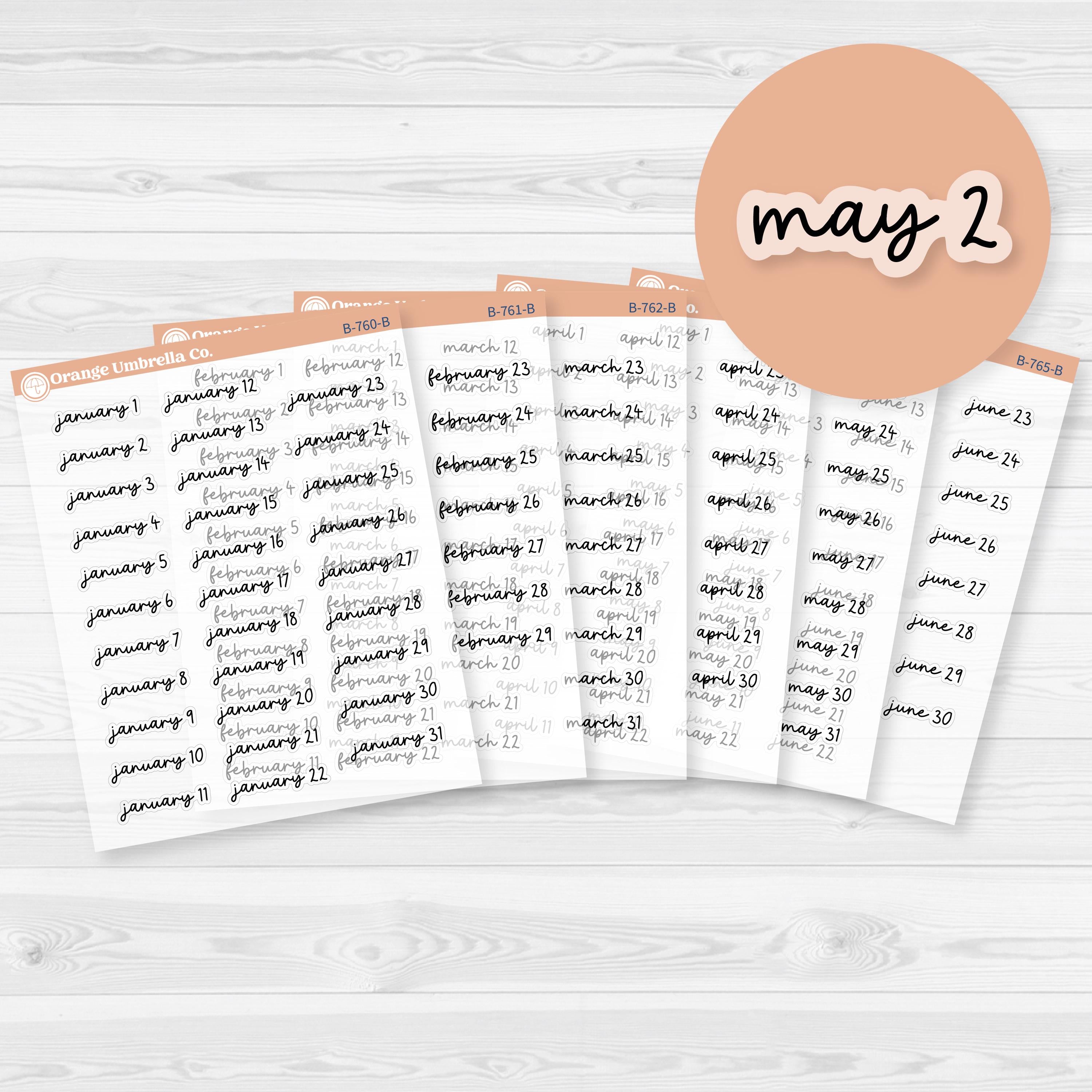 Dates of the Month Planner Stickers and Labels | FC17 Script Clear Matte | B-760-765-BCM