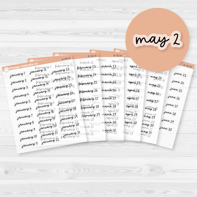 Dates of the Month Planner Stickers and Labels | FC17 Script Clear Matte | B-760-765-BCM