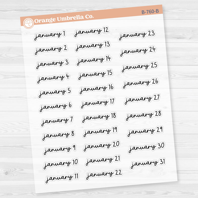 Dates of the Month Planner Stickers and Labels | FC17 Script Clear Matte | B-760-765-BCM