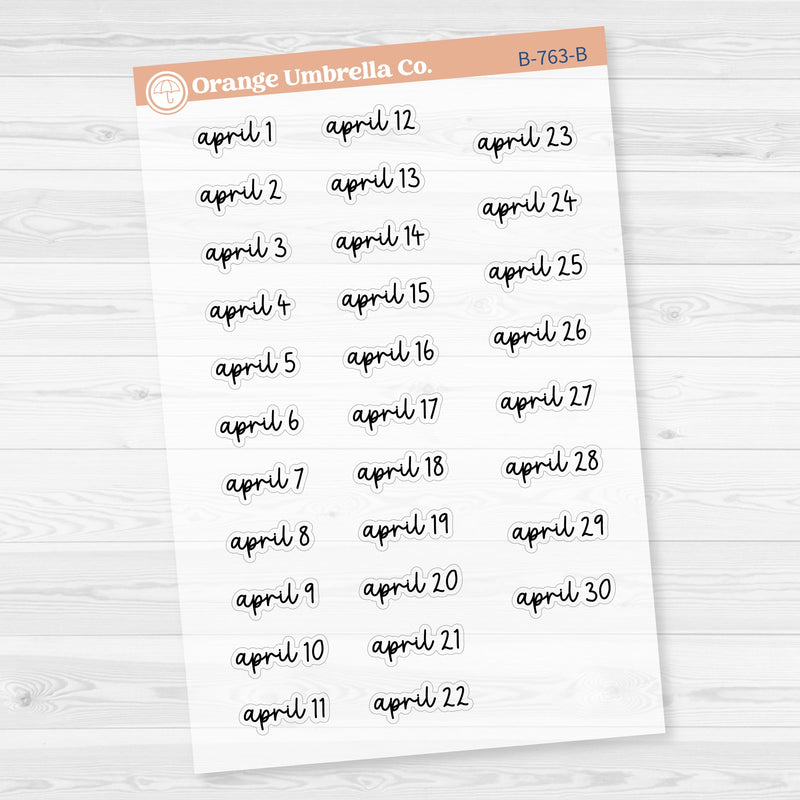 Dates of the Month Planner Stickers and Labels | FC17 Script Clear Matte | B-760-765-BCM