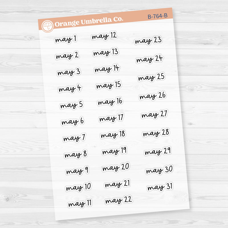 Dates of the Month Planner Stickers and Labels | FC17 Script Clear Matte | B-760-765-BCM