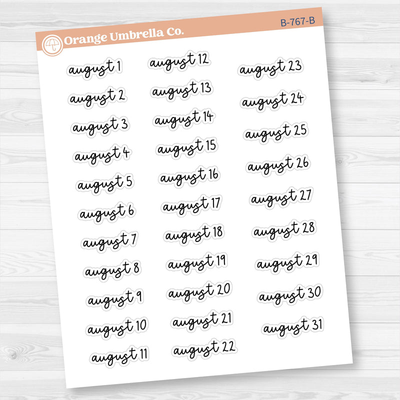 Dates of the Month Planner Stickers and Labels | F17 Script | B-766-771-B