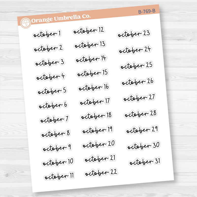 Dates of the Month Planner Stickers and Labels | F17 Script | B-766-771-B