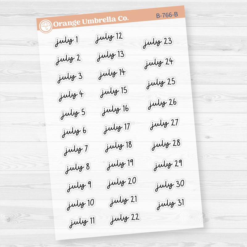 Dates of the Month Planner Stickers and Labels | F17 Script Clear Matte | B-766-771-BCM