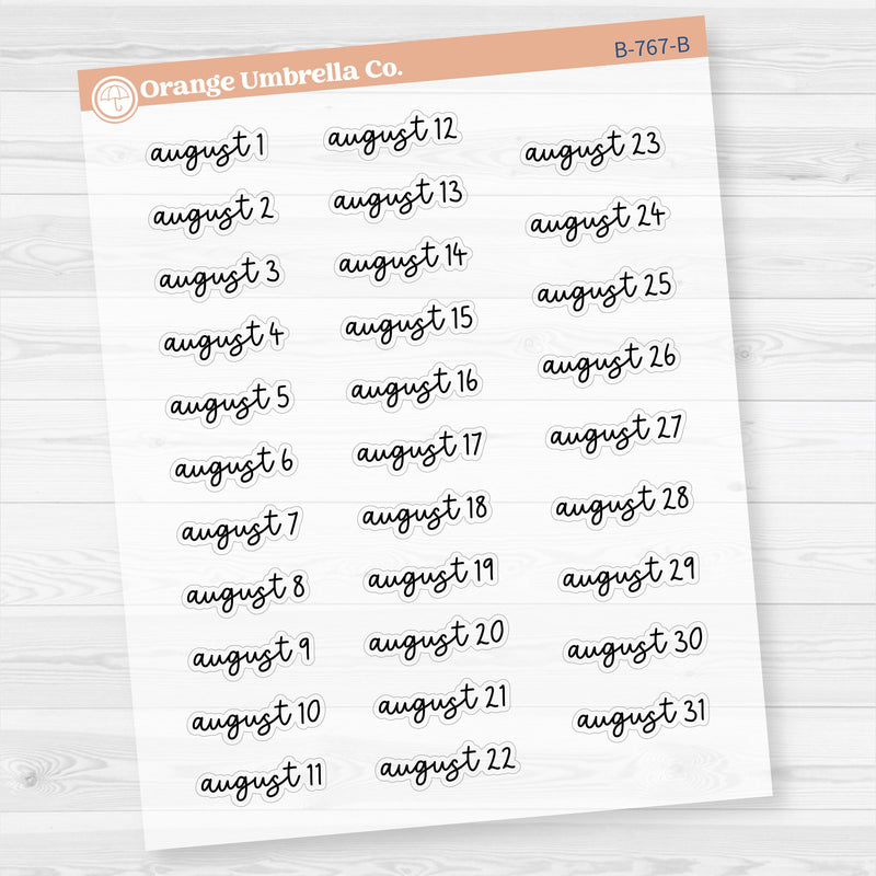 Dates of the Month Planner Stickers and Labels | F17 Script Clear Matte | B-766-771-BCM