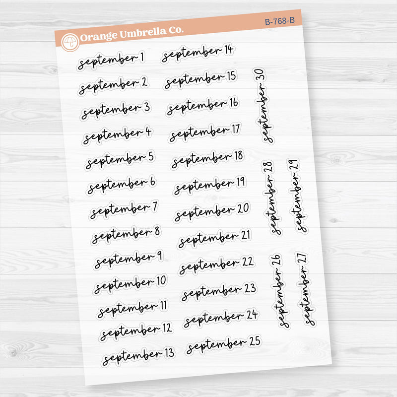 Dates of the Month Planner Stickers and Labels | F17 Script Clear Matte | B-766-771-BCM