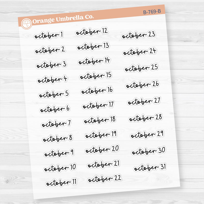 Dates of the Month Planner Stickers and Labels | F17 Script Clear Matte | B-766-771-BCM