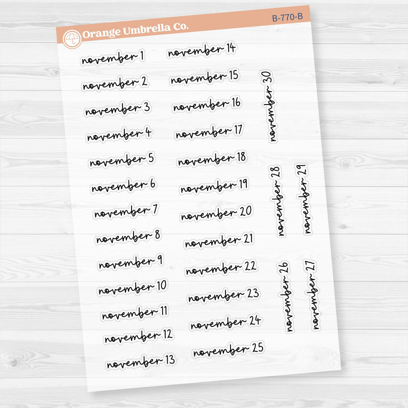 Dates of the Month Planner Stickers and Labels | F17 Script Clear Matte | B-766-771-BCM