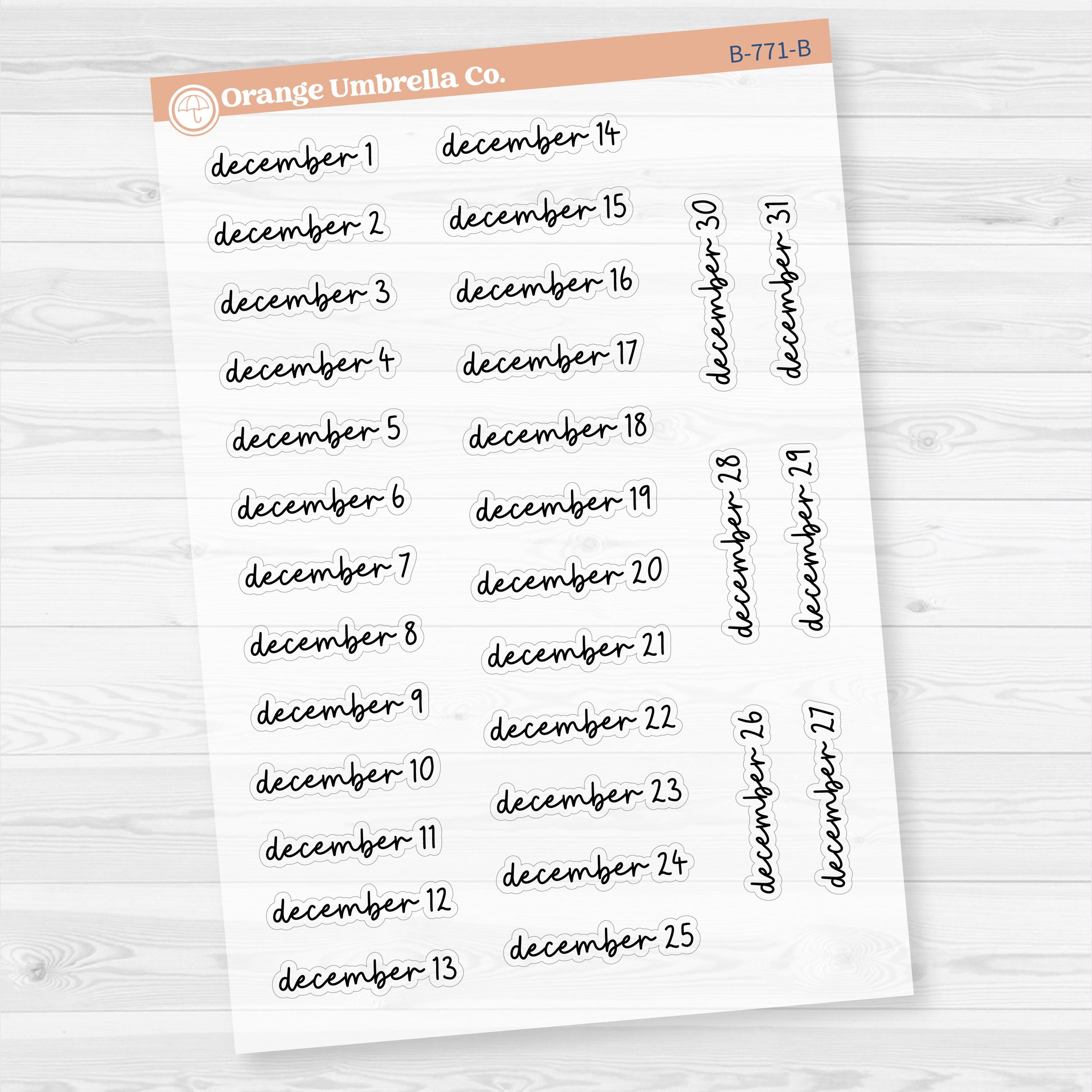 Dates of the Month Planner Stickers and Labels | F17 Script Clear Matte | B-766-771-BCM
