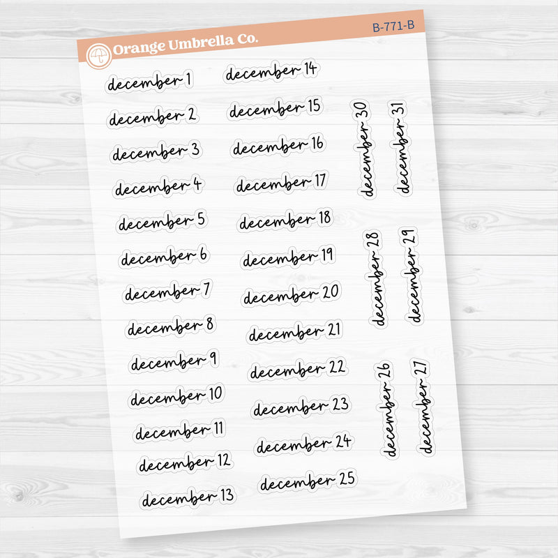 Dates of the Month Planner Stickers and Labels | F17 Script Clear Matte | B-766-771-BCM