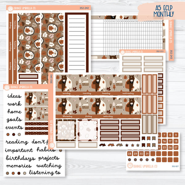 Winter Animals Kit | A5 EC Monthly & Dashboard Planner Kit Stickers | Hibernate | 352-241