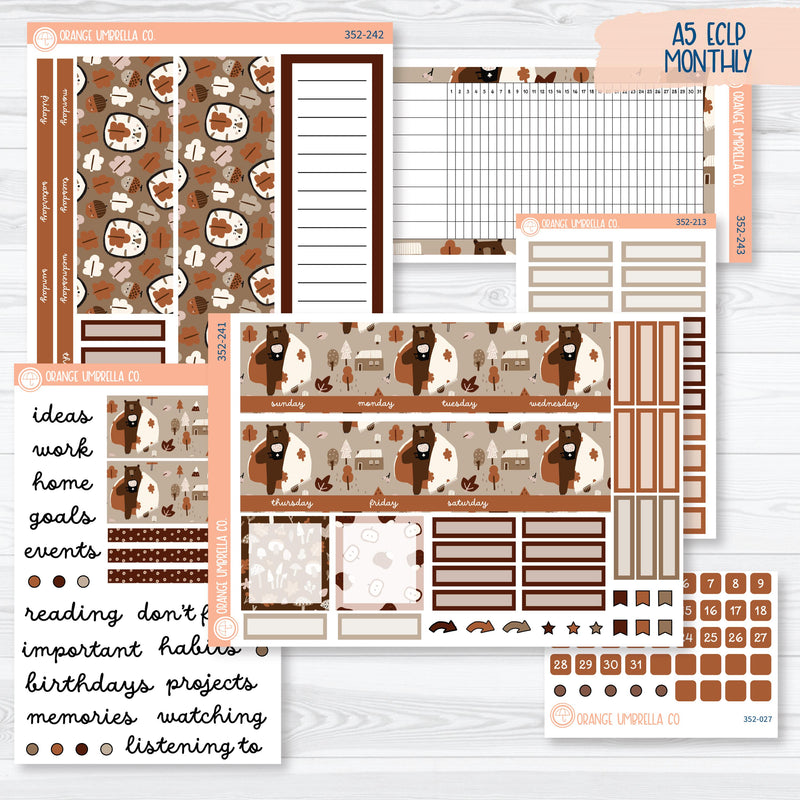 Winter Animals Kit | A5 EC Monthly & Dashboard Planner Kit Stickers | Hibernate | 352-241