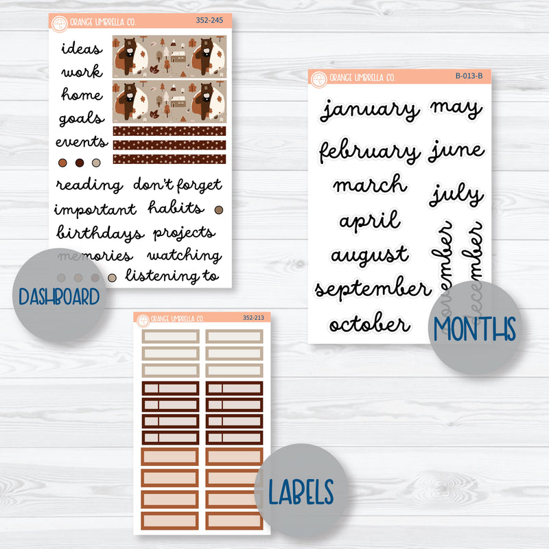 Winter Animals Kit | A5 EC Monthly & Dashboard Planner Kit Stickers | Hibernate | 352-241