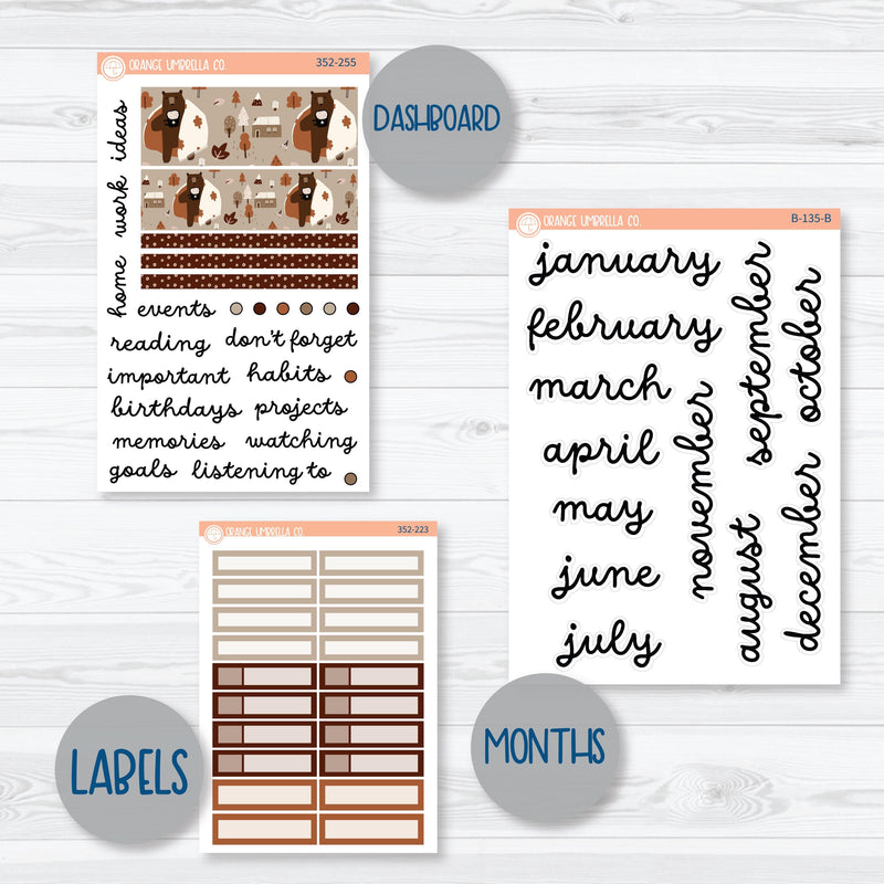 Winter Animals 7x9 ECLP Monthly & Dashboard Planner Kit Stickers | Hibernate | 352-251