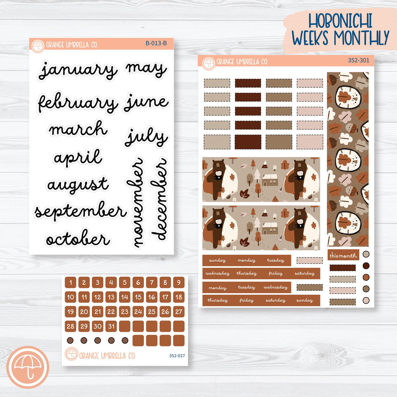 Winter Animals Kit | Hobonichi Weeks Monthly Planner Kit Stickers | Hibernate | 352-301