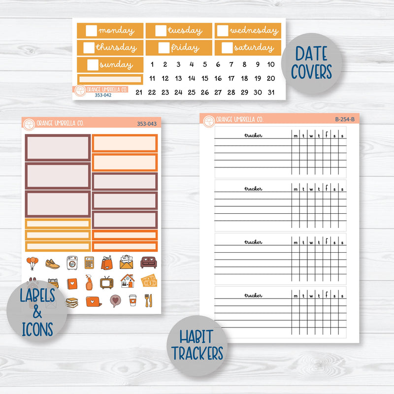 Autumn Vibes Kit | Plum Vertical Priorities 7x9 Planner Kit Stickers | Fall Around | 353-041