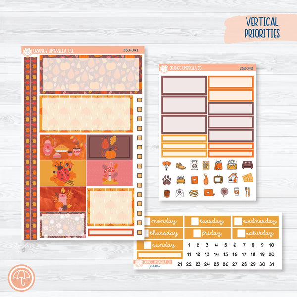 Autumn Vibes Kit | Plum Vertical Priorities 7x9 Planner Kit Stickers | Fall Around | 353-041