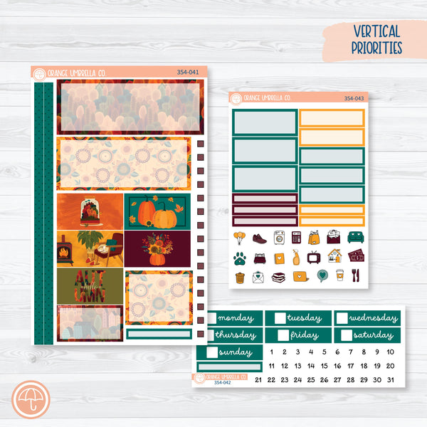 Fall Foliage Kit | Plum Vertical Priorities 7x9 Planner Kit Stickers | Autumn Jewels | 354-041