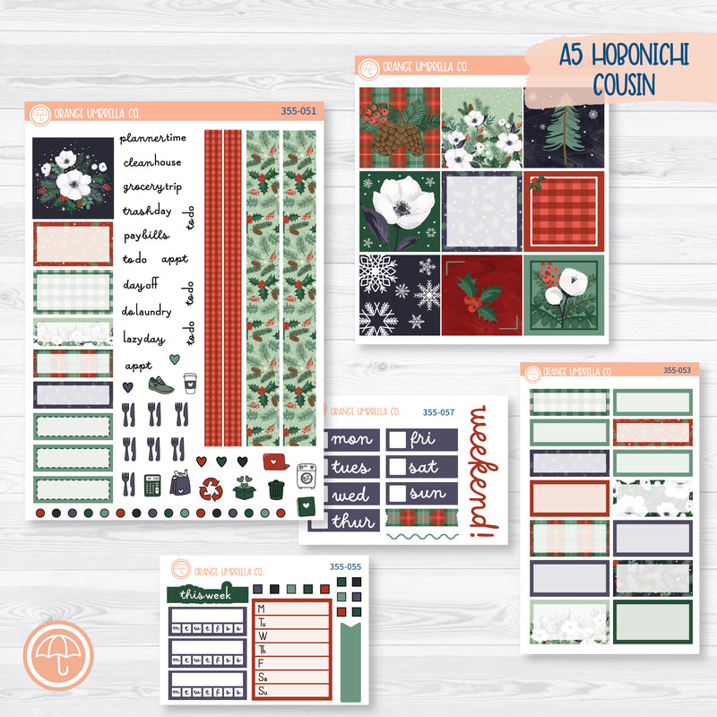 Winter Floral Stickers | Hobonichi Cousin Planner Kit Stickers | Stillness | 355-051