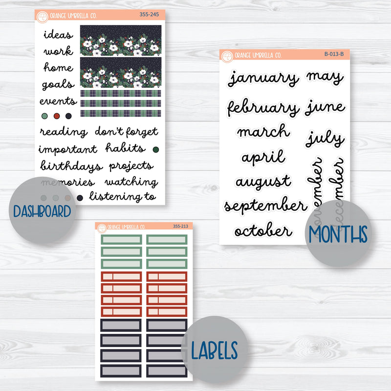 Winter Floral Stickers | A5 EC Monthly & Dashboard Planner Kit Stickers | Stillness | 355-241