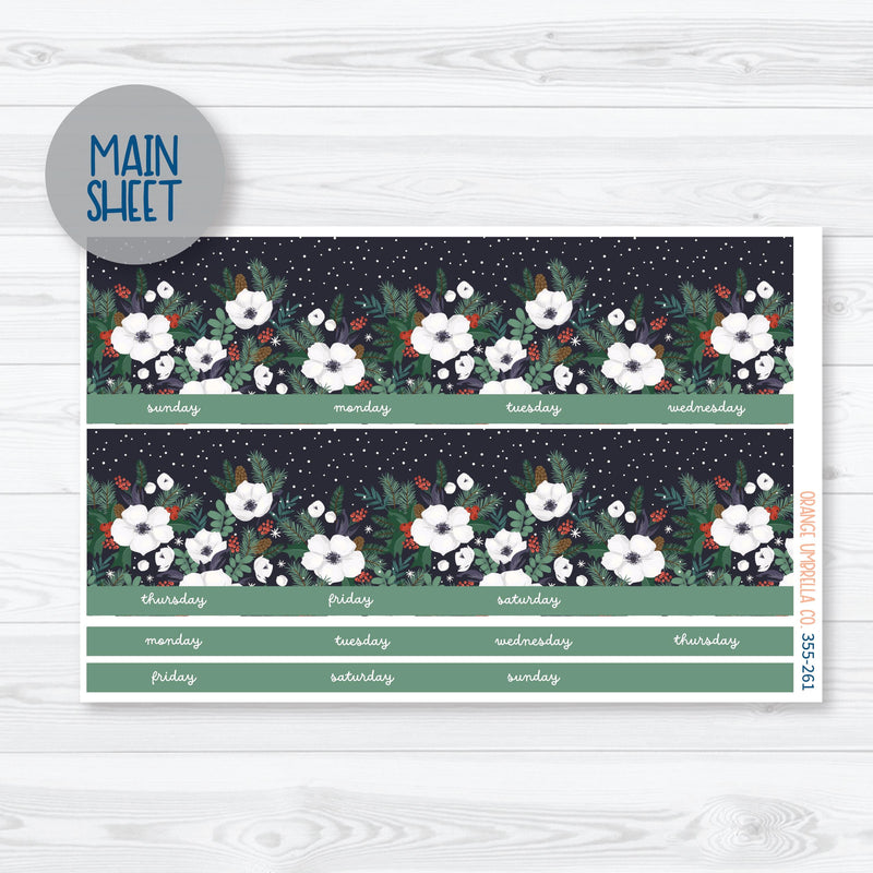 Winter Floral Stickers | 8.5 ECLP Monthly Planner Kit Stickers | Stillness | 355-261