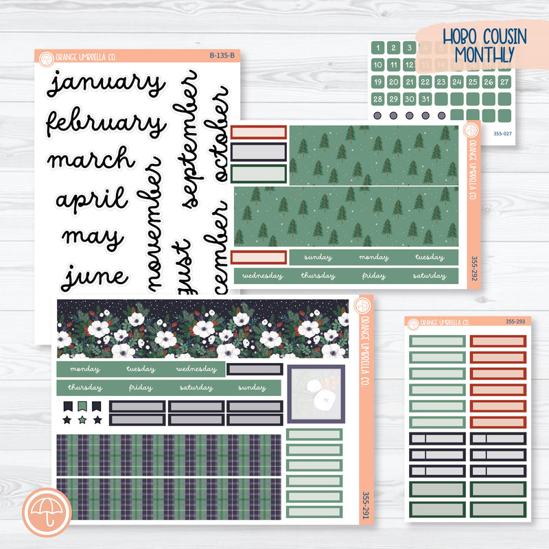 Winter Floral Stickers | Hobonichi Cousin Monthly Planner Kit Stickers | Stillness | 355-291