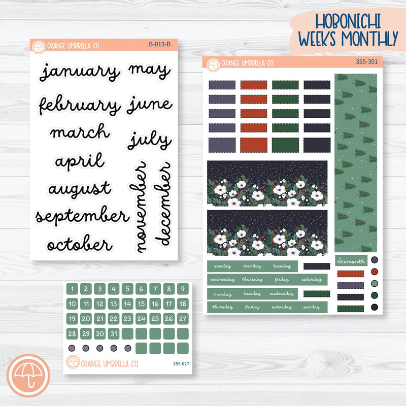 Winter Floral Stickers | Hobonichi Weeks Monthly Planner Kit Stickers | Stillness | 355-301