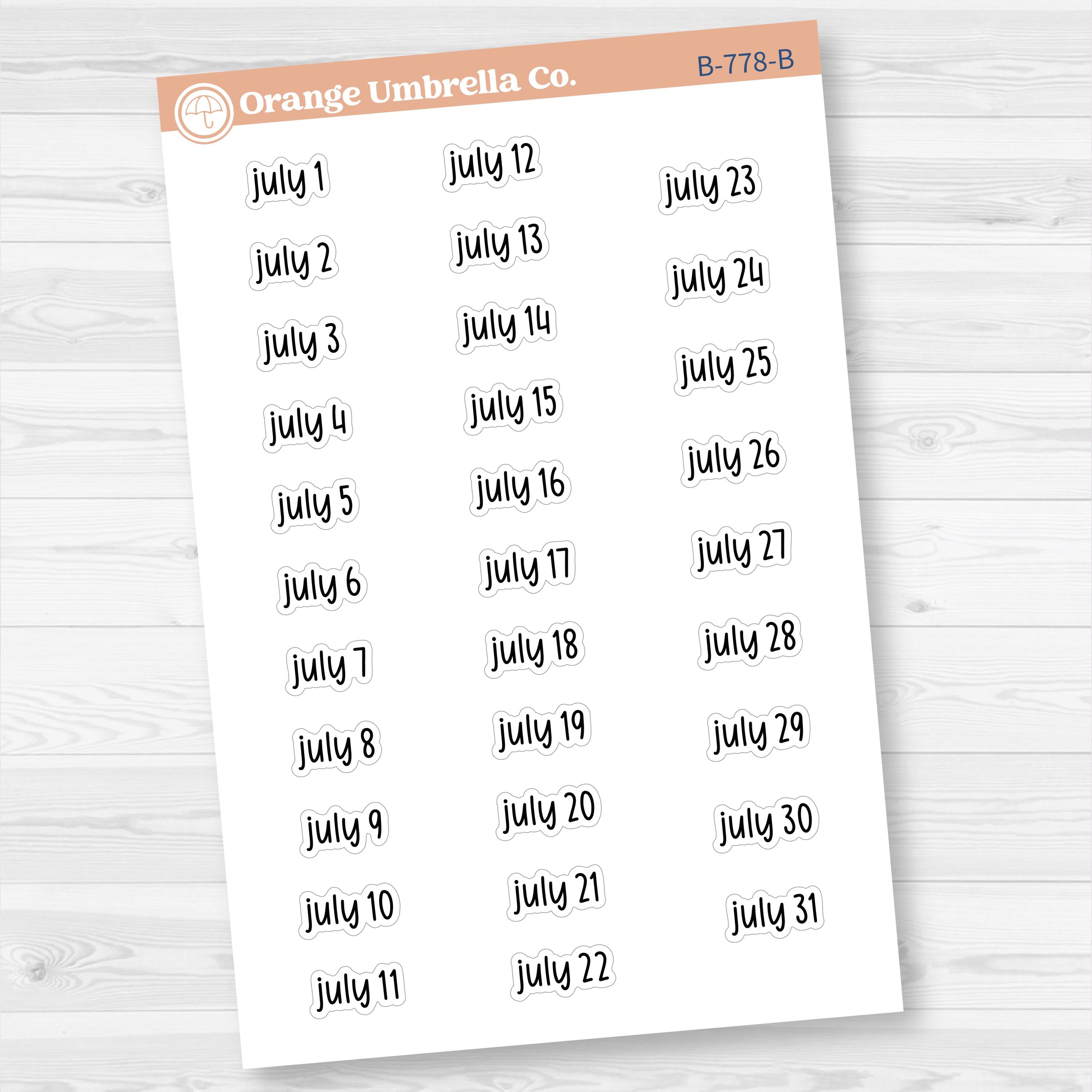 Dates of the Month Planner Stickers and Labels | F17 Print | B-778-783-B