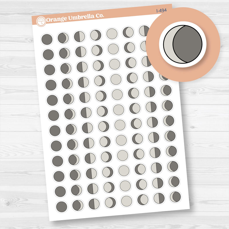 Moon Phases Hand Doodled Icon Planner Stickers | Moon Tracker stickers | I-494