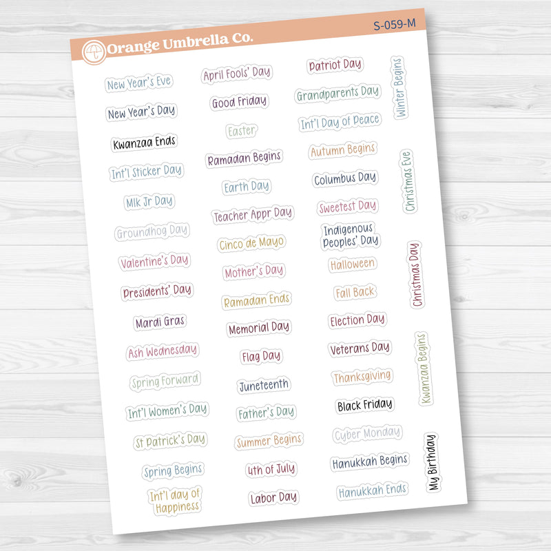 US Holiday - Mini Print Script Planner Stickers | Hobonichi Cousin | F17 Print | S-059