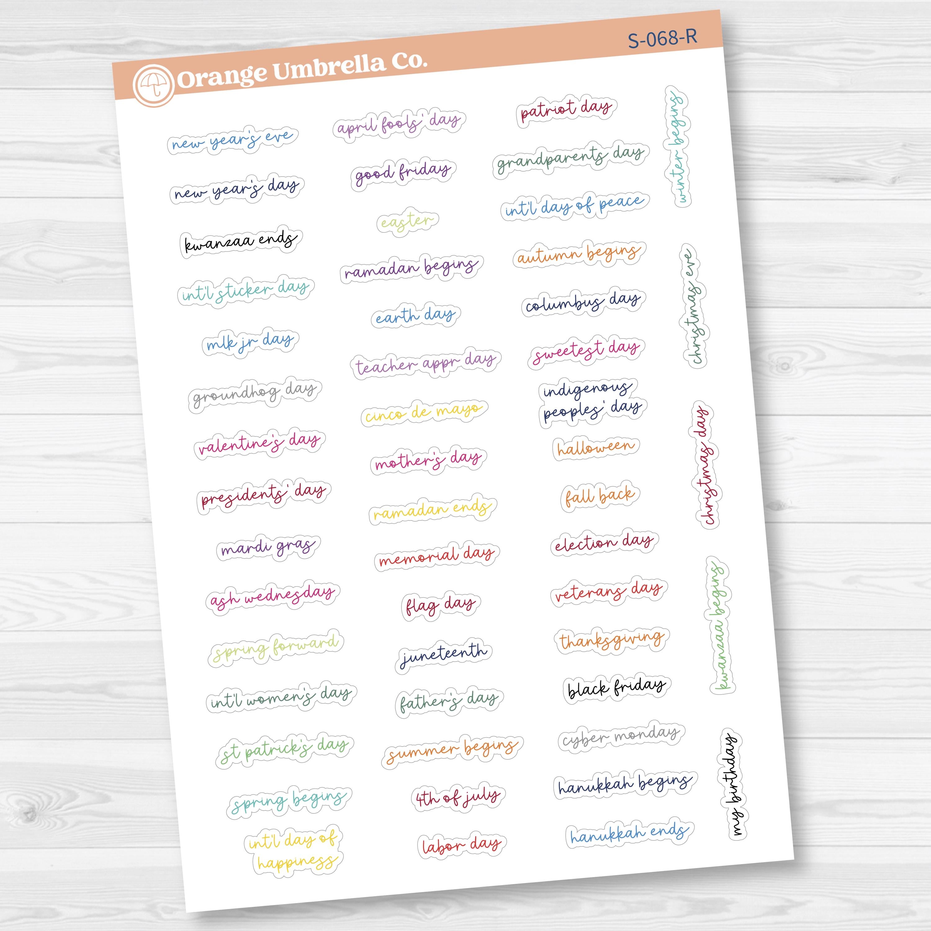 US Holiday - Mini Script Planner Stickers | Hobonichi Cousin | F17 Script | S-068