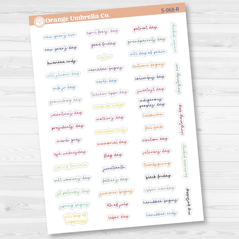 US Holiday - Mini Script Planner Stickers | Hobonichi Cousin | F17 Script | S-068