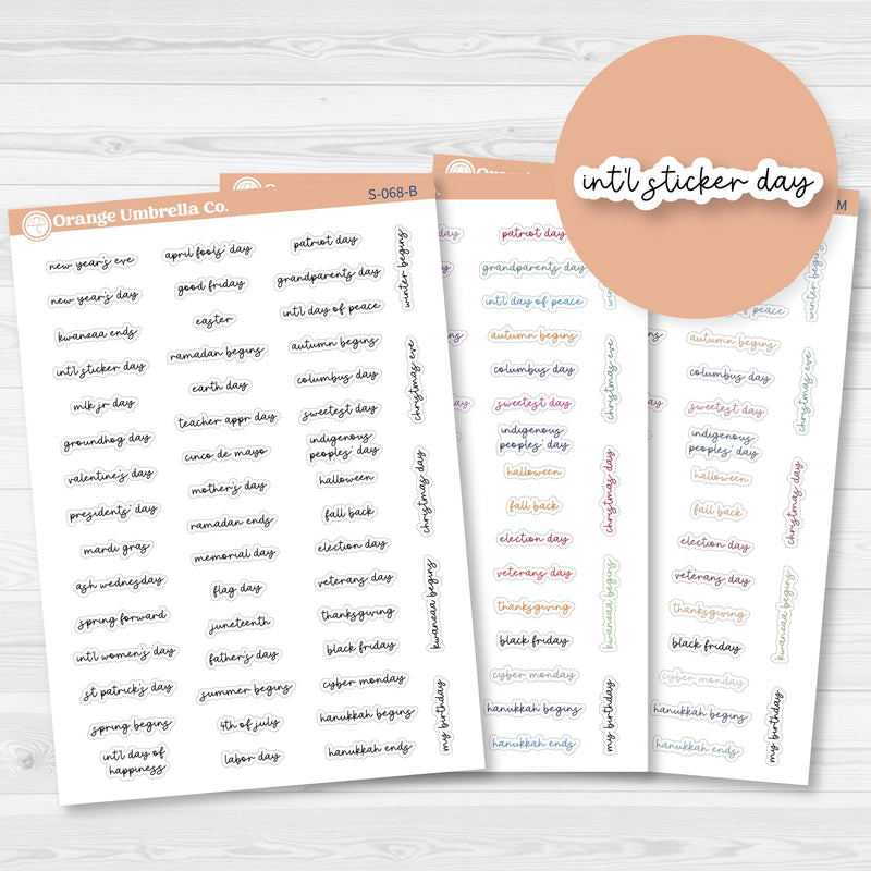 US Holiday - Mini Script Planner Stickers | Hobonichi Cousin | F17 Script | S-068