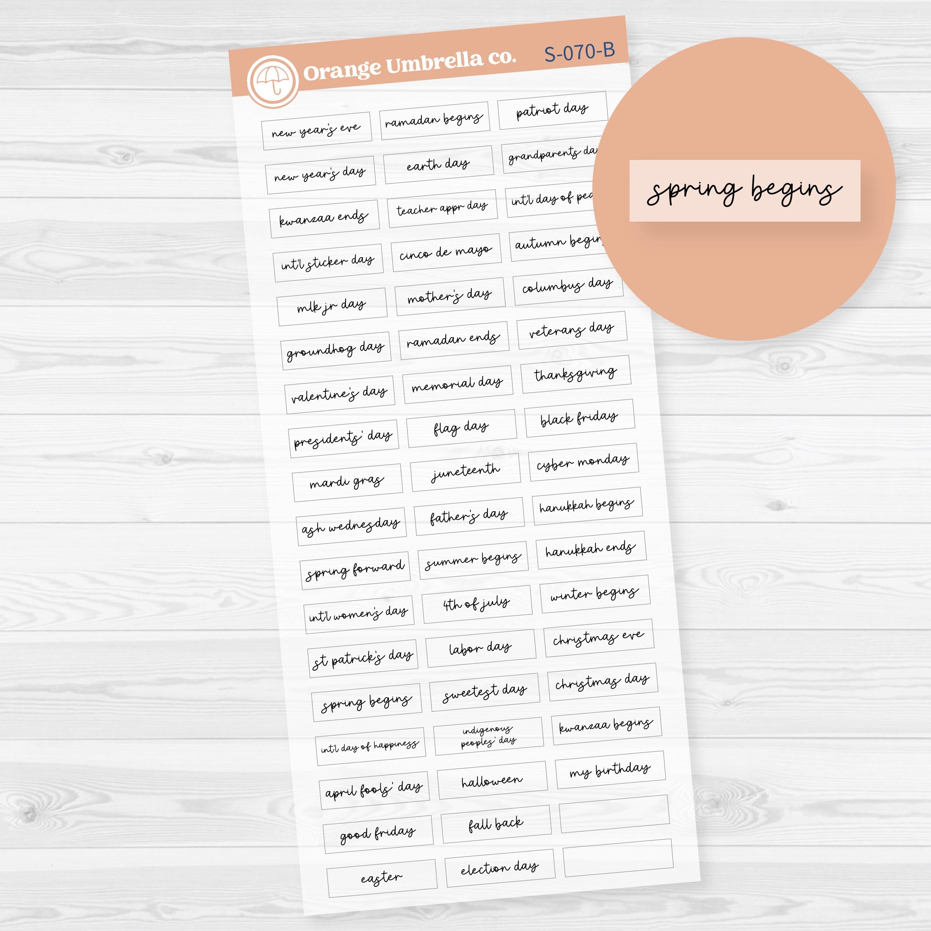 Hobonichi Weeks Holidays Script Planner Sticker | F17 Clear Matte | S-070-BCM