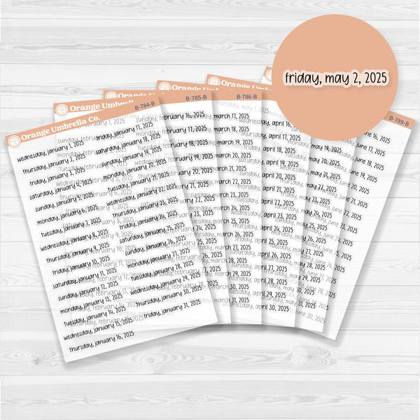 Dates of the Month - Jan-Jun 2025 Planner Stickers | F17 Print Clear Matte | B-784-789-BCM