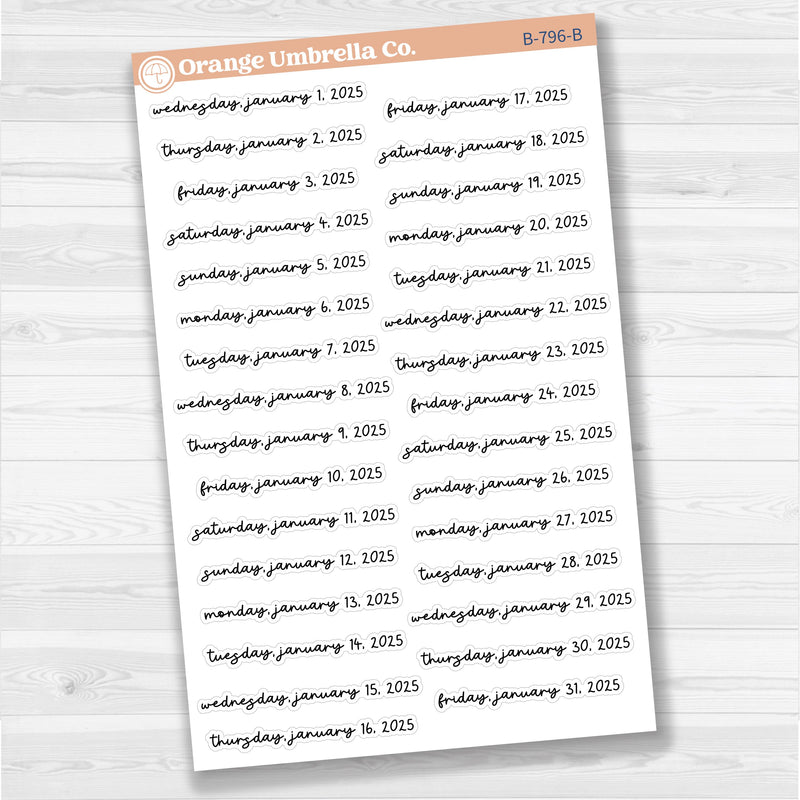 Dates of the Month - Jan-Jun 2025 Planner Stickers | F17 Script | B-796-801-B