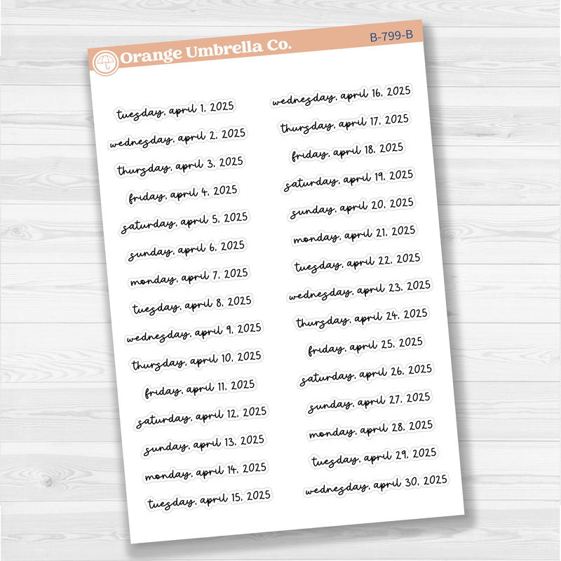 Dates of the Month - Jan-Jun 2025 Planner Stickers | F17 Script | B-796-801-B