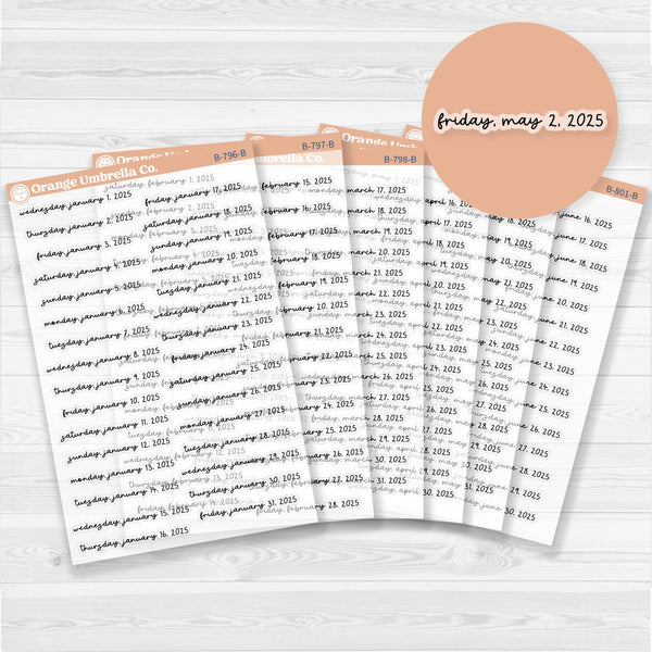 Dates of the Month - Jan-Jun 2025 Planner Stickers | F17 Script Clear Matte | B-796-801-BCM