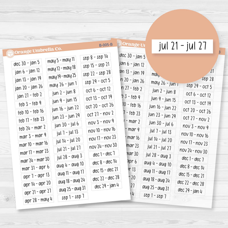 2025 Weeks of the year | Monday StartPlanner Stickers | Hobonichi Cousin | F17 Print | B-005