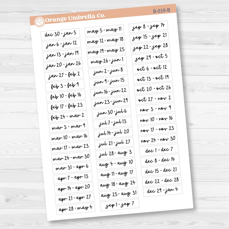 2025 Weeks of the year | Monday Start Planner Stickers | F17 Script | B-019