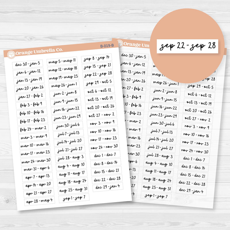 2025 Weeks of the year | Monday Start Planner Stickers | F17 Script | B-019