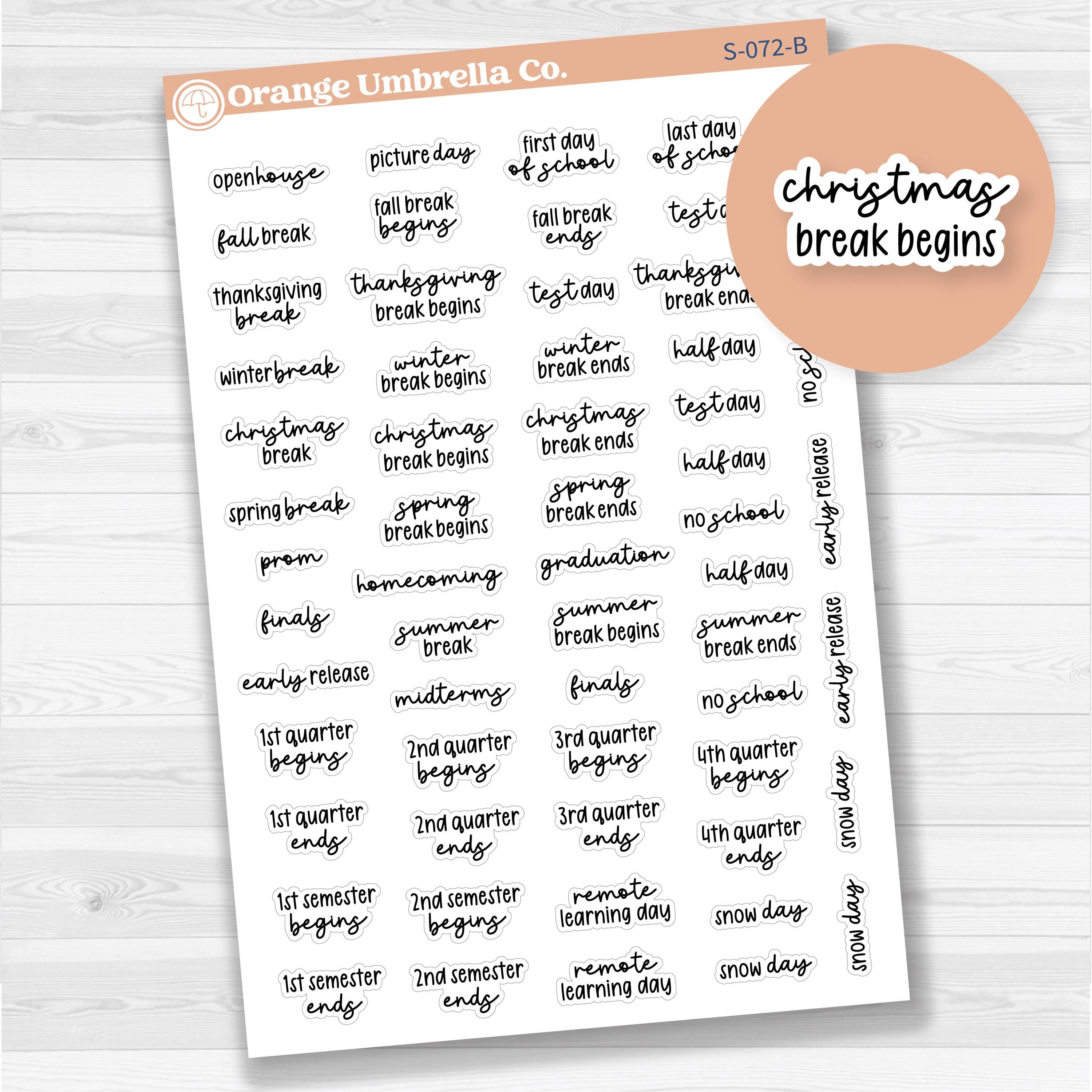 School Related Holiday Script Planner Stickers | F17 | S-072-B