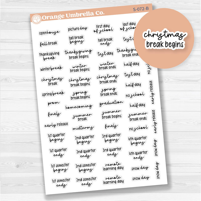 School Related Holiday Script Planner Stickers | F17 | S-072-B