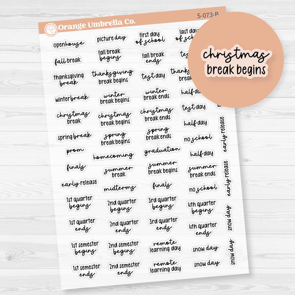 School Related Holiday Mini Script Planner Stickers | F17 Clear Matte | S-073-BCM