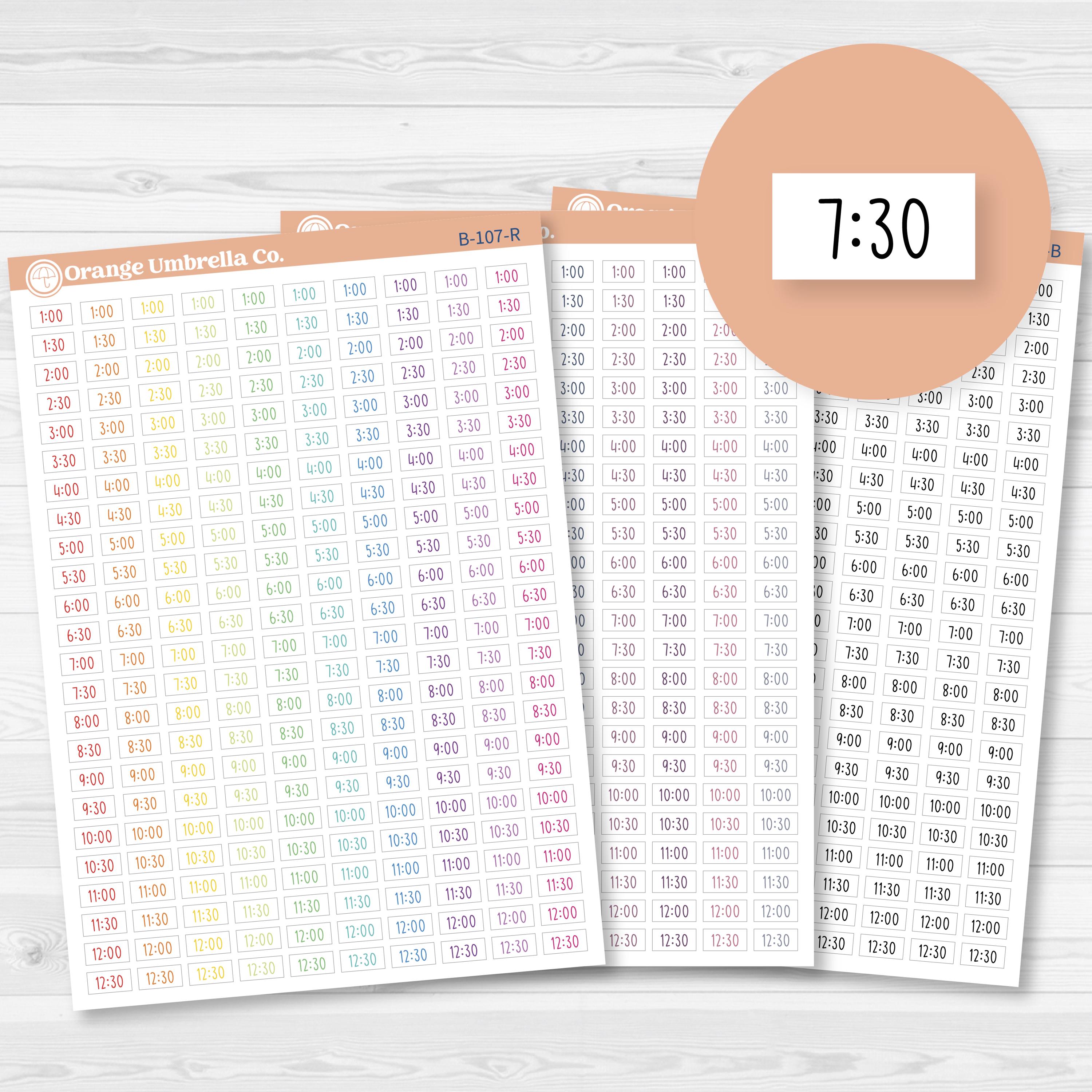 Time - Half Hour Planner Stickers | F17 Print | B-107