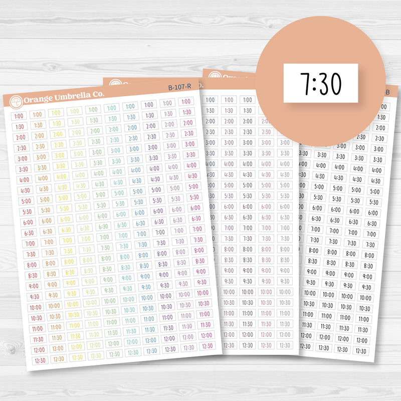 Time - Half Hour Planner Stickers | F17 Print | B-107