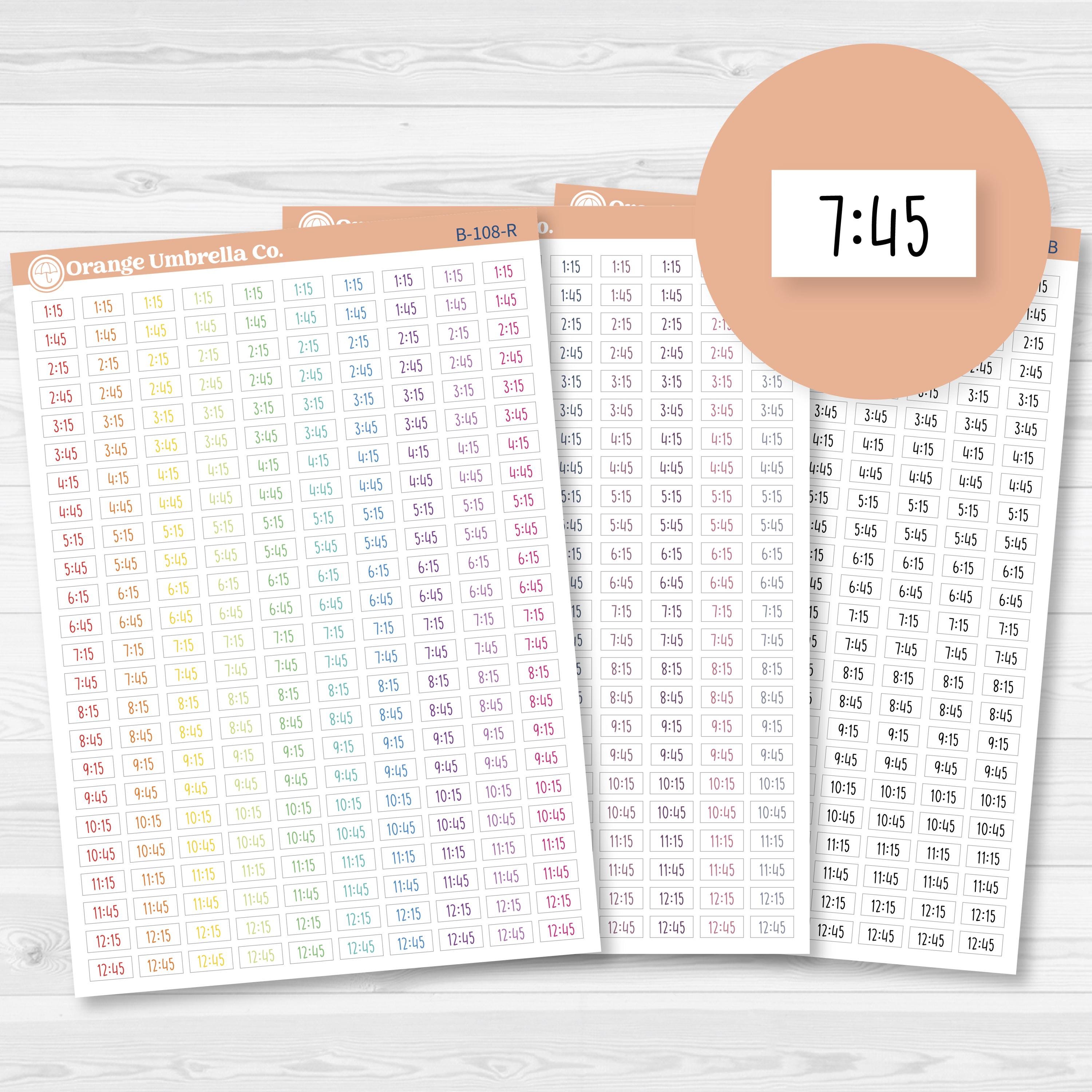 Time - Quarter/3-Quarter Hour Script Planner Stickers | F17 Print | B-108